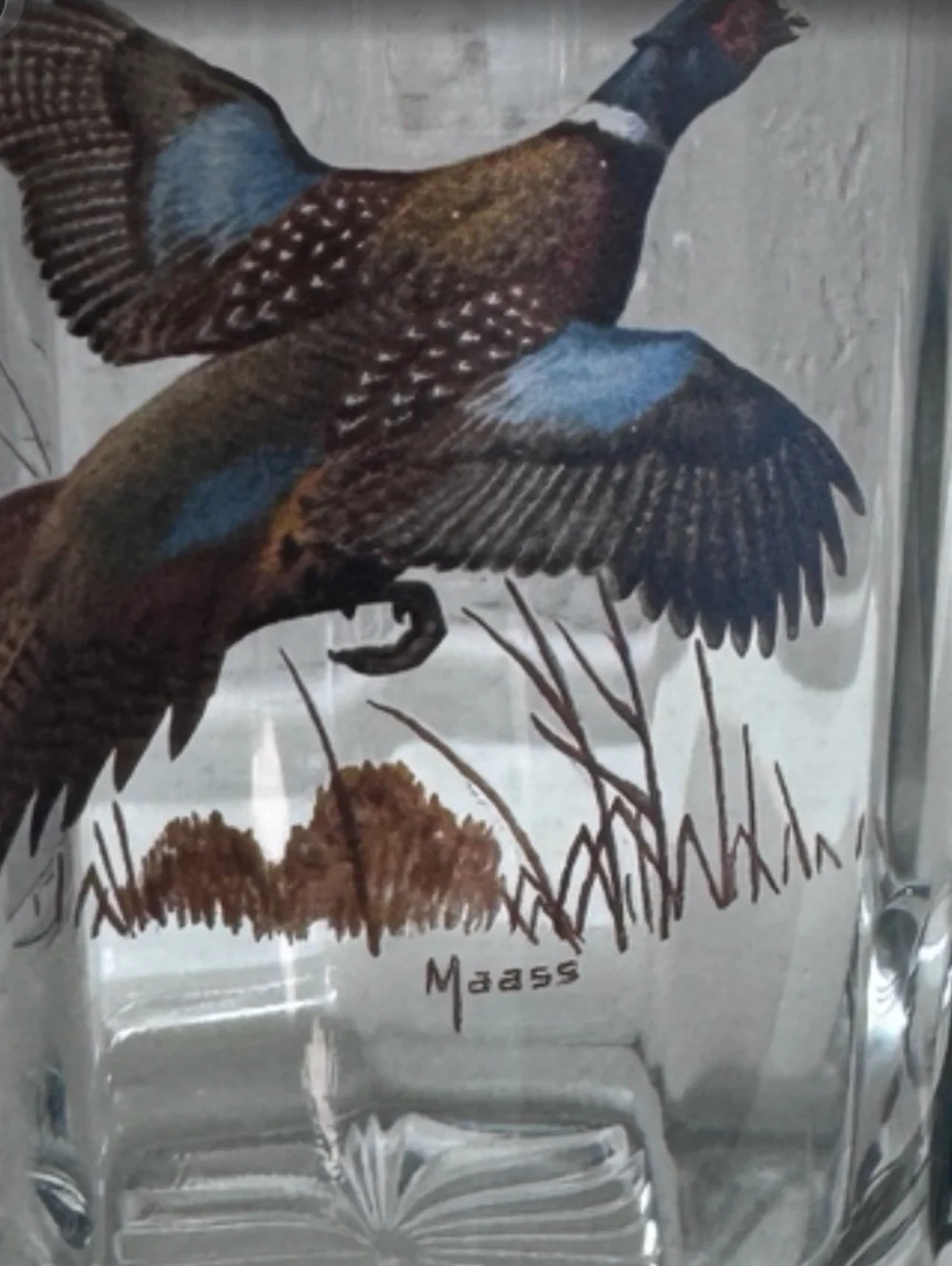 Vintage David Maass Pheasant Beer Mug Heavy Glass Game Bird Hunting Stein